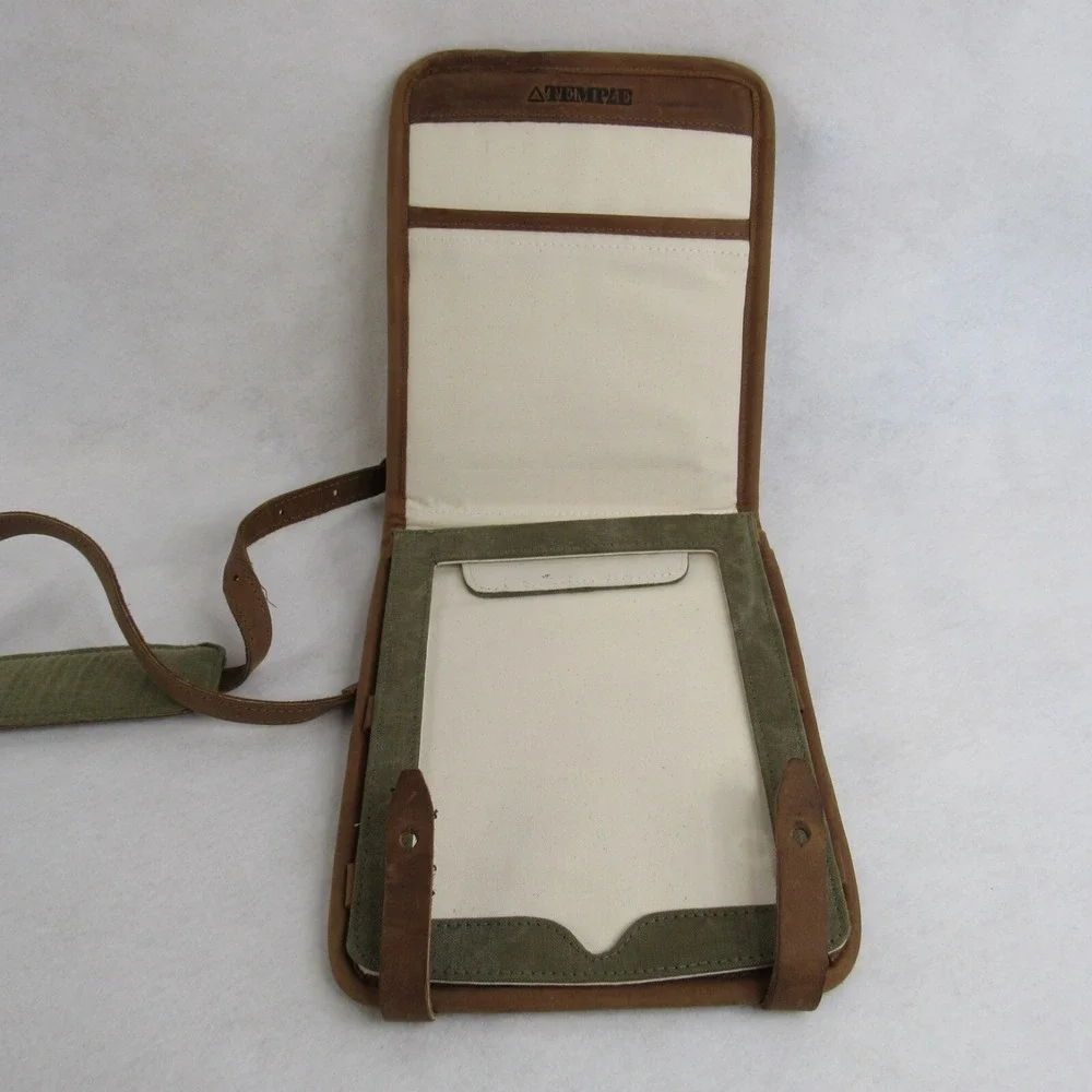 IPad Tablet Case Sleeve Temple Brown Oiled Leather WWII Canvas Shoulder Strap
